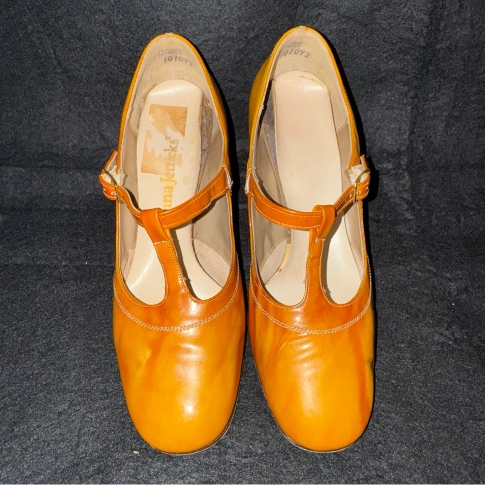 Enna Jetticks Vintage 50s T Strap Brown Leather Shoes Heels Womens 5.5 5 1/2